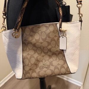 Authentic Coach Brown and White Signature Shoulder Bag